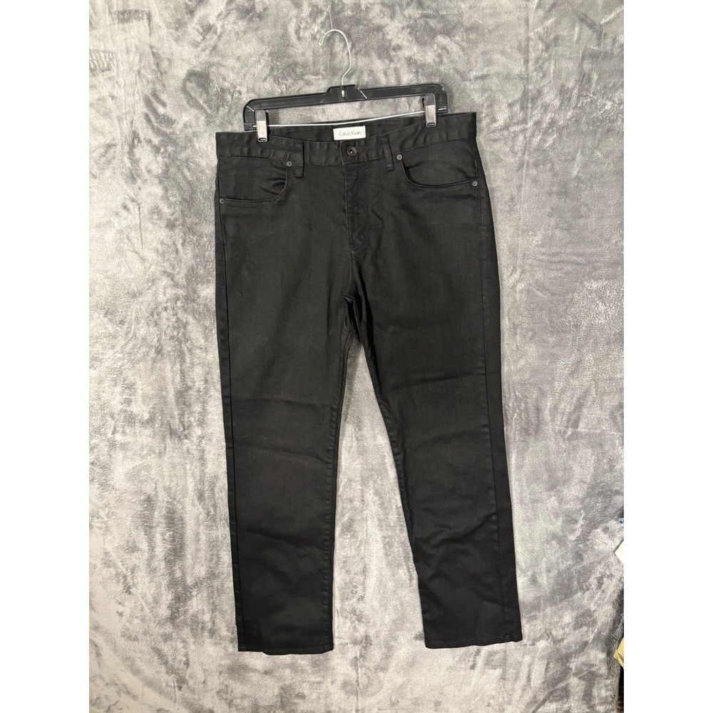 Calvin Klein Mens Black Straight Leg Jeans Five Pocket Pants 35X32